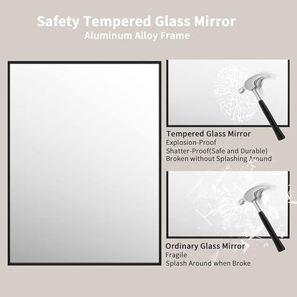 LOAAO 48"X36" Black Rectangle Bathroom Mirror Wall, Matte Black Aluminum Alloy Frame, Tempered Glass, Hangs Vertically or Horizontally, Easy to Install