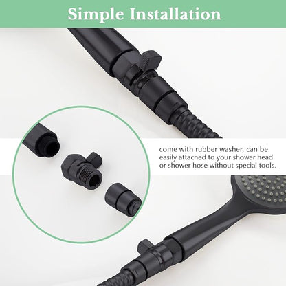APLusee Water Flow Control Valve, Solid Brass Adjusting Shower Head Flow Restrictor with Switch, Matte Black