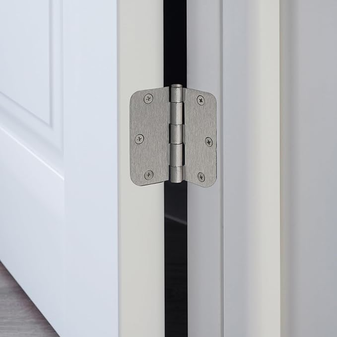 Design House Door Hinge, 3.5 in x 3.5 in, 5/8 in Radius, Interior, Rounded Steel, Removable Pin, Pre-Lubricated, Easy to Install, Satin Nickel Finish, 9 Pack, 191122
