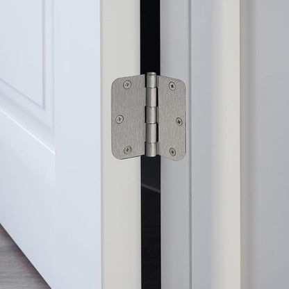 Design House Door Hinge, 3.5 in x 3.5 in, 5/8 in Radius, Interior, Rounded Steel, Removable Pin, Pre-Lubricated, Easy to Install, Satin Nickel Finish, 9 Pack, 191122