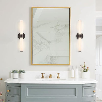 JONATHAN Y 20" Oil Rubbed Bronze/White Integrated LED Vanity Light, Mid-Century Modern Iron Sconce with Frosted Acrylic Shade, Dimmable Bathroom Light Fixture for Mirror, 3000K (JYL7119C)