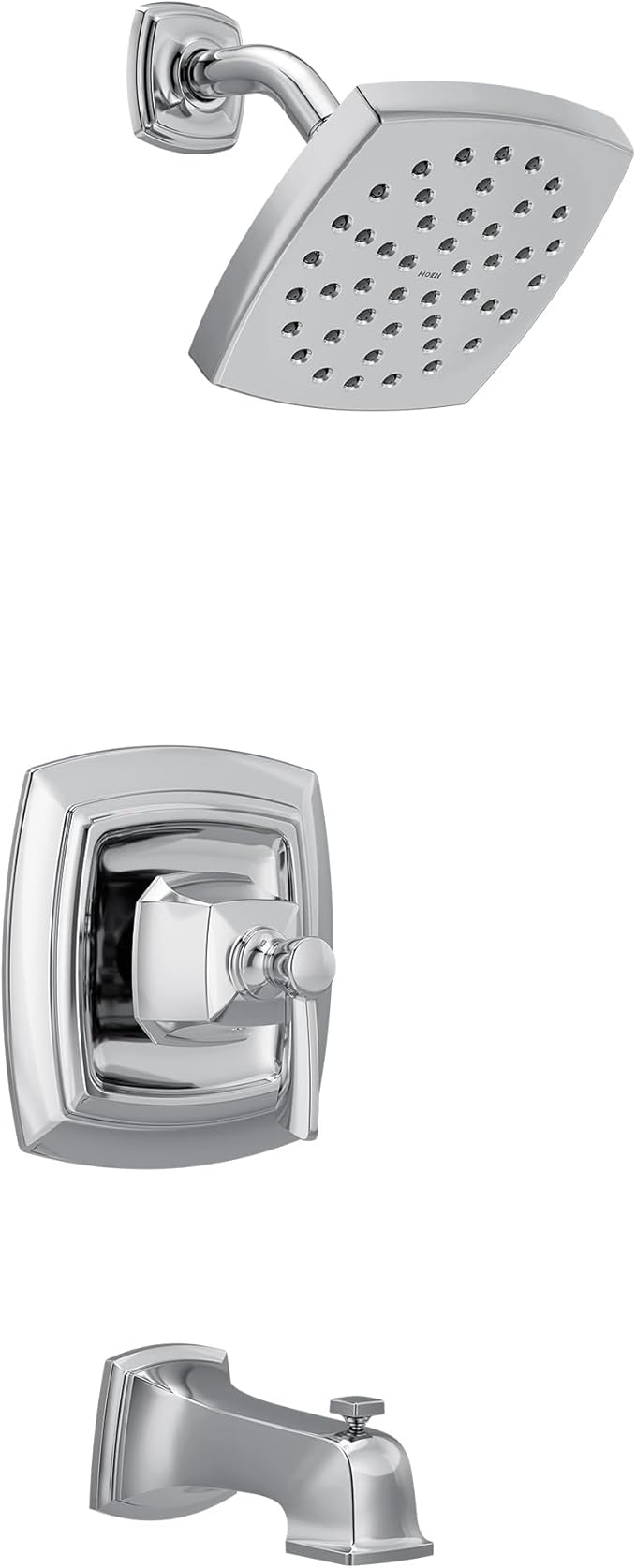 Moen Conway Chrome Posi-Temp Shower Trim Set Featuring Square Showerhead, Lever Handle, and Tub Spout, Valve Included, 82922