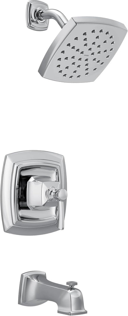 Moen Conway Chrome Posi-Temp Shower Trim Set Featuring Square Showerhead, Lever Handle, and Tub Spout, Valve Included, 82922