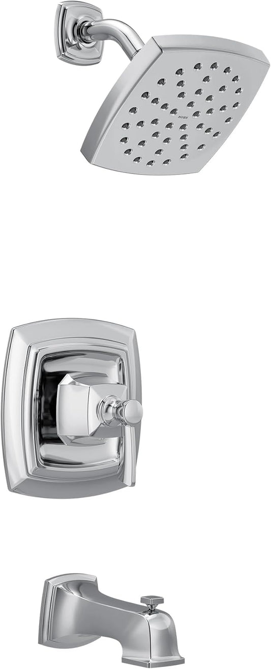 Moen Conway Chrome Posi-Temp Shower Trim Set Featuring Square Showerhead, Lever Handle, and Tub Spout, Valve Included, 82922
