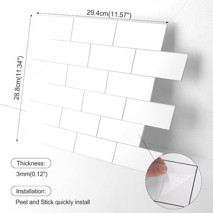 2026 New Upgrade Peel and Stick Backsplash Tile, Peel and Stick 11.34" X 11.57" Wall Tile for Kitchen, Bathroom, Fireplace, Laundry (Pure White, 10 Packs)