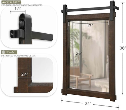 Besdomus Bathroom Rustic Wall Mirror: 24"x36" Brown Barn Door Farmhouse Solid Cedar Wood Frame - Wall Mounted Mirror for Entryway/Hallway/Bathroom - Home Decor for Modern Farmhouse Enthusiasts