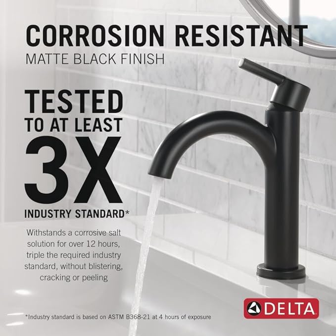 Delta Nicoli Matte Black Bathroom Faucet 1 Hole, Single Hole Bathroom Sink Faucet for Vanity, Push-Pop Drain Assembly, Matte Black 15749LF-BL
