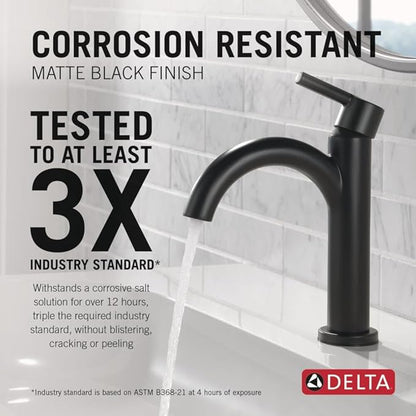 Delta Nicoli Matte Black Bathroom Faucet 1 Hole, Single Hole Bathroom Sink Faucet for Vanity, Push-Pop Drain Assembly, Matte Black 15749LF-BL