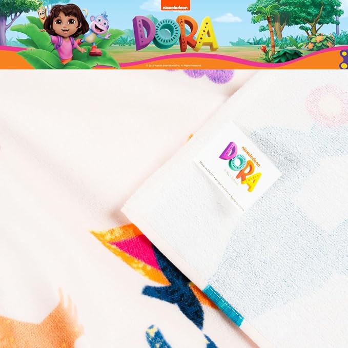 Dora The Explorer Kids Super Soft Bath/Pool/Beach Soft Cotton Terry Hooded Towel Wrap, 24 in x 50 in, (Officially Licensed Product) by Franco