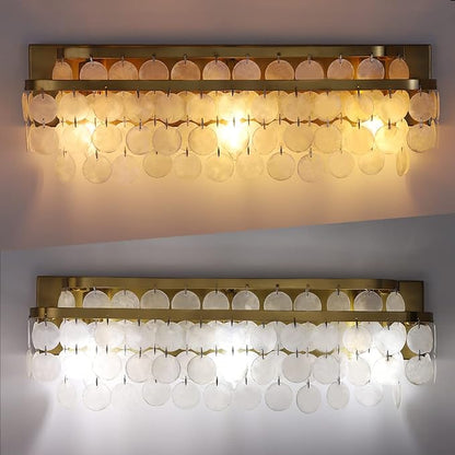 TOCHIC 3 Lights Vanity Light with Natural Capiz Shell Shade, Brushed Gold Bathroom Dimmable Vanity Light, Modern Wall Lighting Fixture for Mirror Cabinets, Powder Room, Bedroom, Living Room, 23”W