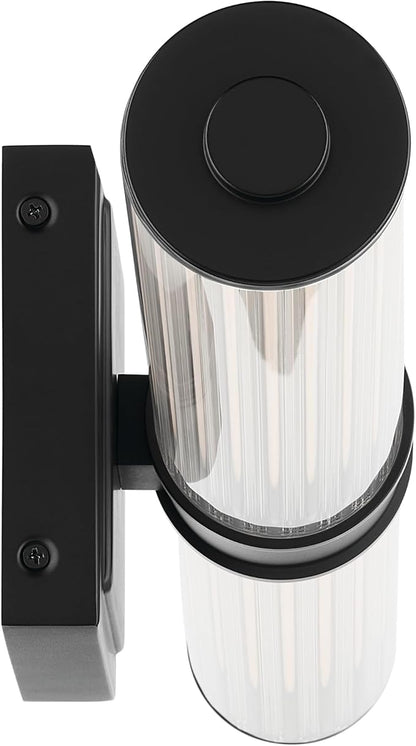 Kichler Laurene LED Bath Bar Light, Black | Linear vanity light with clear fluted glass for bathroom mirrors (26.5" x 5"), 55196BKLED