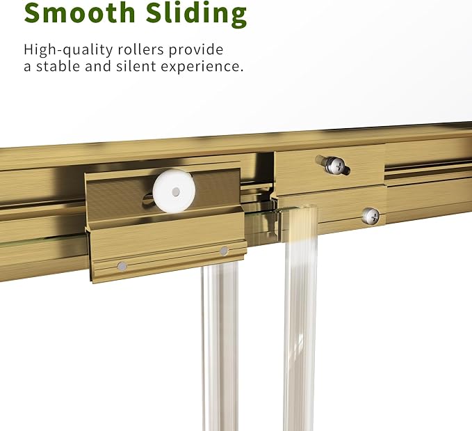 ACE DECOR Double Sliding Shower Door, 56-60" W x 70" H, Brushed Gold Finish | Bypass Semi-Frameless Shower Doors, 6mm Clear SGCC Tempered Glass, Easy-Clean Nano Coating&Leak-proof&Reversible Installation