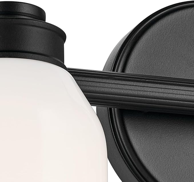 Kichler Shae 15" 2-Light Vanity Light with White Opal Glass in Black, for Bathroom Vanity, Powder Room, Over a Mirror, (15" W x 9" H), 55201BK