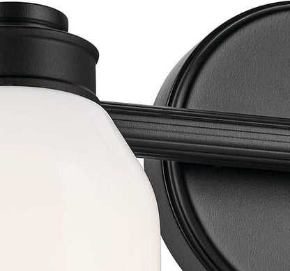 Kichler Shae 15" 2-Light Vanity Light with White Opal Glass in Black, for Bathroom Vanity, Powder Room, Over a Mirror, (15" W x 9" H), 55201BK