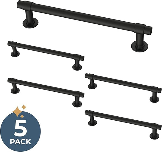 Franklin Brass Francisco (5-Pack) Cabinet Handles 5-1/16" Hole Center Pulls | Matte Black Hardware Kitchen Door, Drawers, Dressers, Furniture P29618Z-FB-B1