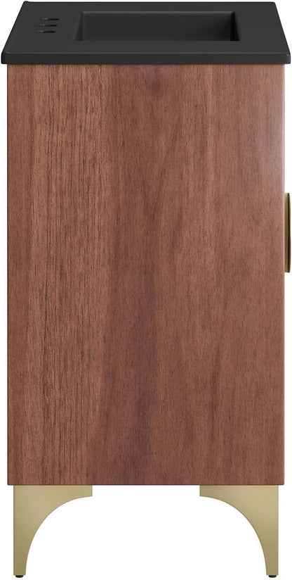 Modway Daylight Bathroom Vanity Cabinet with Ceramic Sink Basin, 30 Inch, Black Walnut
