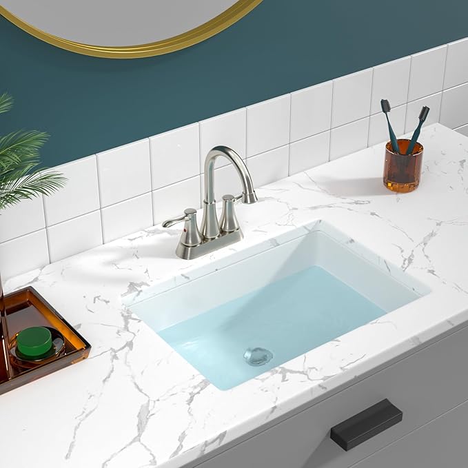 Sarlai Undermount Bathroom Sink - 21 x 14 inch Rectangular Vessel Sink Undermount Modern White Ceramic Rectangle Sink, Vanity Sink Art Basin with Overflow, Interior Bowl Size 18.3"x12.5"x6"