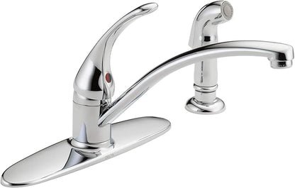 Delta Foundations Chrome Kitchen Faucet with Side Sprayer, Contemporary 4 Hole Kitchen Sink Faucet, Single Handle, Chrome B4410LF