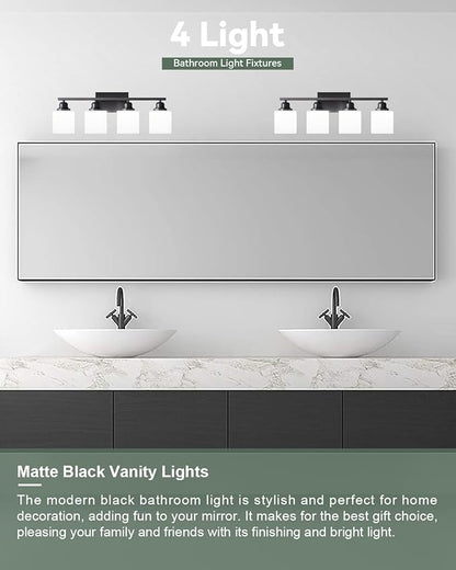 Sailstar Vanity Light Fixtures, Matte Black, Over Mirror, Modern Bathroom Light, Anti-Rust Nickel Finished, 4-Light, E26 Standard Sockets, Easy Installation, 24 Months Replacement