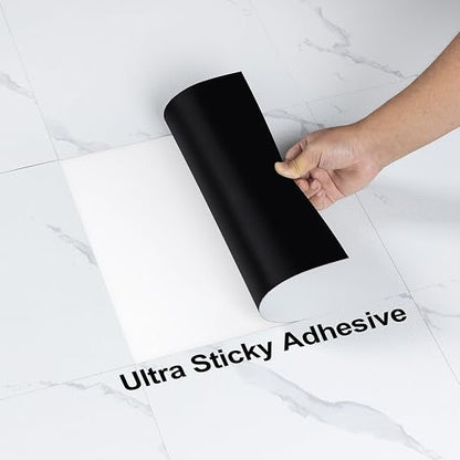 Peel and Stick Vinyl Floor Tiles | White Marble | 30 Tiles | Waterproof / DIY installation / Kitchen / Bathroom /RV /Living Room /Lobby /2.8m2
