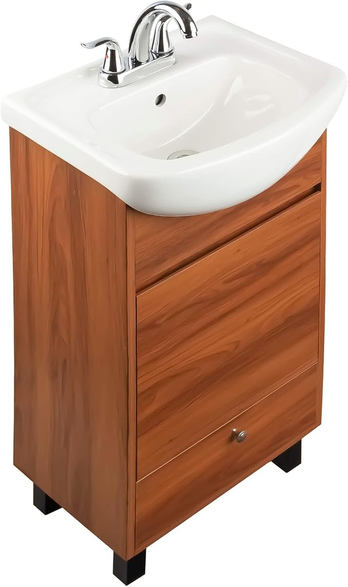 Petite 18 Inch Bathroom Vanity with Sink, Small Freestanding Bathroom Cabinet, Space-Saving Vanity Sink Combo Design, Dual Storage, Spicy Walnut