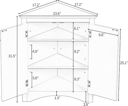 Corner Storage Cabinet with Two Doors and Adjustable Shelf, Freestanding Floor Space Saver for Bathroom, Living Room or Kitchen, Brown