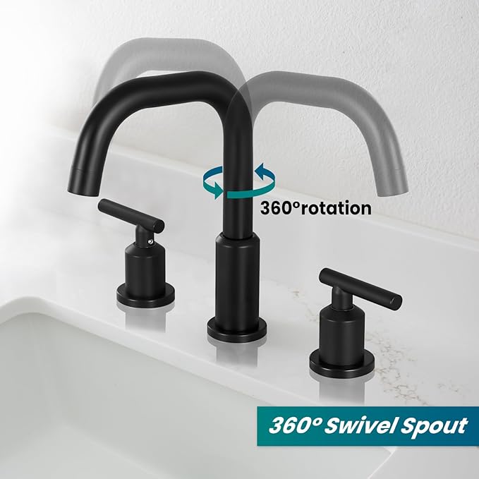 gotonovo 8 Inch Widespread Bathroom Sink Faucet 3 Hole 2 Handles Lavatory Basin with Pop Up Drain with Hot and Cold Mixer Valves Vintage Matte Black