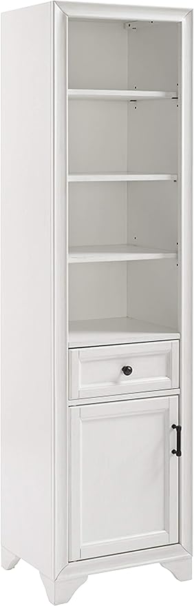 Crosley Furniture Tara Linen Storage Cabinet and Bathroom Organizer with a Drawer and Shelves, Vintage White