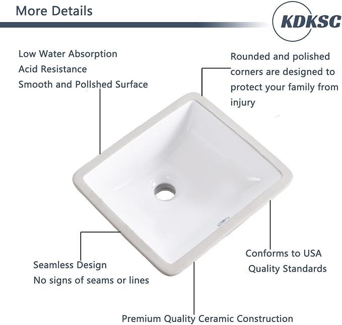 14 Inch Small Undermount Bathroom Sink White Ceramic Rectangular Under Counter Bathroom Sink for Cabinet Porcelain Vanity Sinks,Overflow Type (14.4"x12.7")