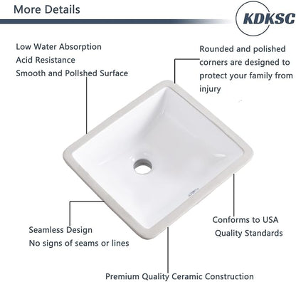 14 Inch Small Undermount Bathroom Sink White Ceramic Rectangular Under Counter Bathroom Sink for Cabinet Porcelain Vanity Sinks,Overflow Type (14.4"x12.7")