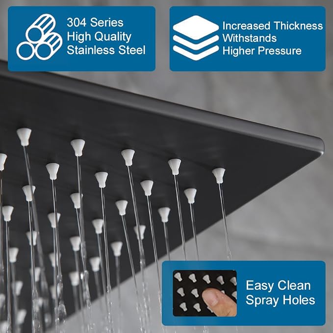 12 Inch Ceiling Mount Shower Faucet Set Matte Black Ceiling Rainfall Shower Head and Handle Set Bathroom Rain Shower System Include Shower Valve and Trim Kit