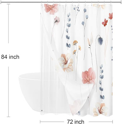 Extra Long 3 in 1 Shower Curtain Set, 72x84 | Extra Long 3 in 1 Shower Curtain Set, PEVA Liner Set & 12 Double Sided Steel Hooks, Waterproof Fabric Bathroom Curtain