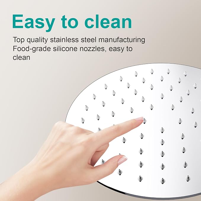 All Metal Rain Shower Head - Heavy Duty Stainless Steel, Easy Install, High Water Flow, Ultra-Thin Modern Design for Bathroom (Chrome, 8)