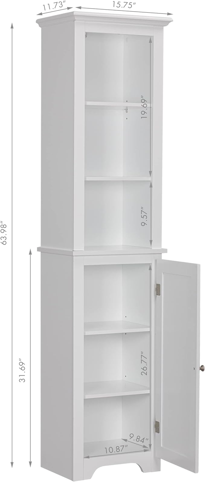 UTEX 64" Freestanding Storage Cabinet, Bathroom Tall Silm Cabinet with Doors and Adjustable Shelves, Free Standing Linen Tower, Home Storage Furniture, White