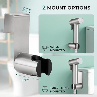 Handheld Bidet Sprayer for Toilet, Adjustable Water Pressure Control Rotary Switch with Bidet Hose, Exclusive Single Nozzle High Pressure Mode for Cleaning Stubborn Stains, Brushed Nickel
