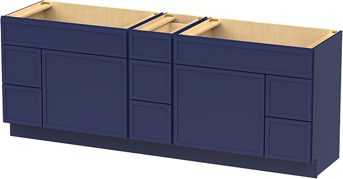 HomeBeyond 84 Inches Bathroom Vanity Base Cabinet Without Sink, Double Sink Top with Door & Soft Closing Drawers, Sturdy Floor Mounted Cabinet 2-Door 7-Drawer, Blue