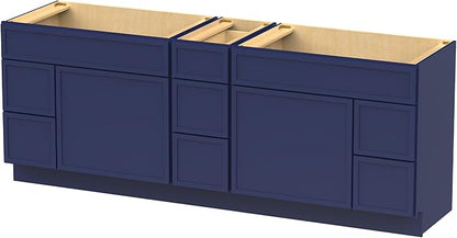 HomeBeyond 84 Inches Bathroom Vanity Base Cabinet Without Sink, Double Sink Top with Door & Soft Closing Drawers, Sturdy Floor Mounted Cabinet 2-Door 7-Drawer, Blue