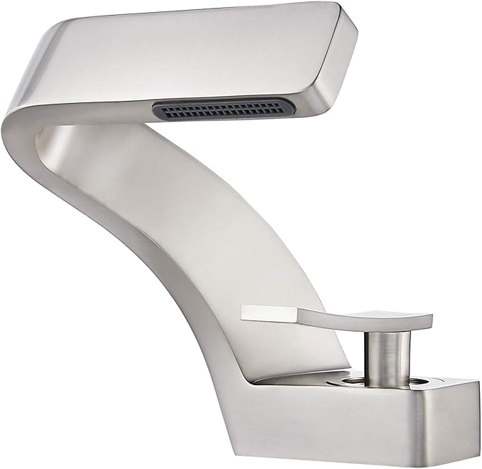 becola Bathroom Sink Waterfall Faucet,Solid Brass Single Handle Hot and Cold Water Mixer Tap, Lavatory Vanity Sink Faucet Including Two US Standard 3/8" Hoses(Brushed Nickel)