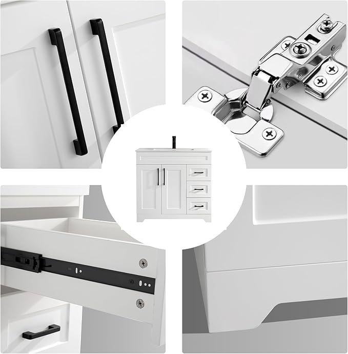 36" Bathroom Vanity with Sink,Plywood Construction Cabinet,2 Soft Closing Doors & 3 Full Extension Drawers Without Faucet Drain and Mirror, White Color
