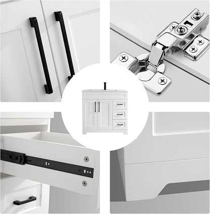 36" Bathroom Vanity with Sink,Plywood Construction Cabinet,2 Soft Closing Doors & 3 Full Extension Drawers Without Faucet Drain and Mirror, White Color