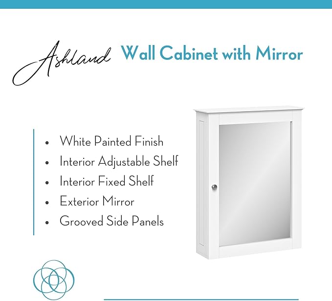 RiverRidge Ashland Wall-Mounted Medicine Cabinet Mirror with Adjustable Shelves - White Bathroom Mirror with Storage