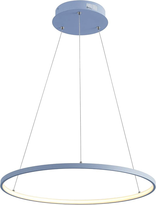 JONATHAN Y 23.75" Blue Modern Integrated LED Pendant Light, Dimmable Round Hoop Chandelier for Kitchen Island, Dining Room, Adjustable Height Metal Hanging Light (JYL7203D)