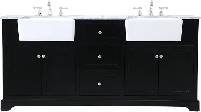 72 Double Bathroom Vanity, with Carrara White Marble Top Soft-Close, Black