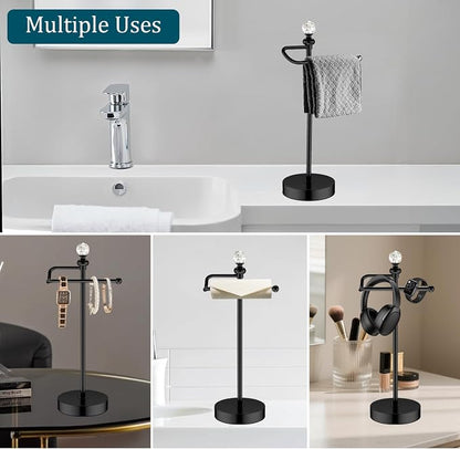 ROLABAM Bath Hand Towel Holder Stand, 2 Pack Stainless Steel Black Towel Rack Hand Holder for Bathroom, Small Countertop Free Standing Hand Towel Rack with Heavy Base (Matte Black, 2 Pack)