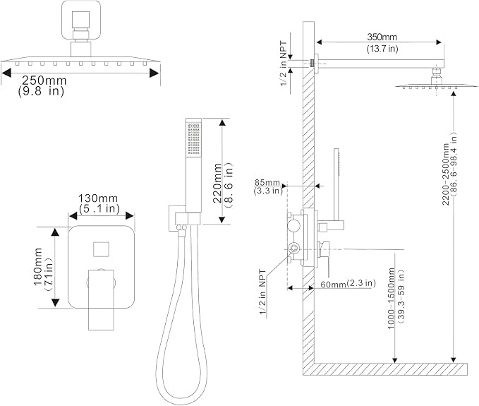 Rain Shower System Set with 10 Inch Large Shower Head High Pressure 2 Function Recessed Shower Valve Mixer Chrome Surface for Bathroom Remodel, Chrome