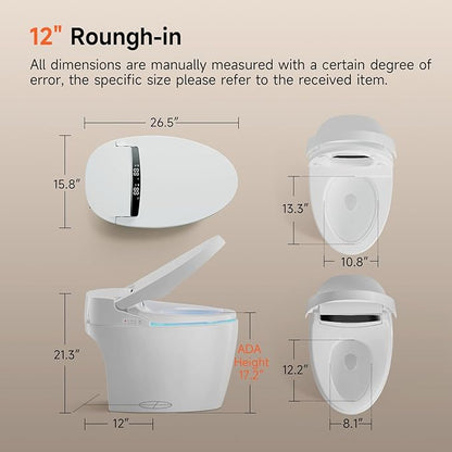 Smart Toilet with Bidet Built In, One Piece Electric Toilets|ADA | Auto Open/Close|17.2'' ADA|Powerful Siphon Flush|Foot Sensor Operation|Instant Warm Water,Dryer|LED Display & Night Light