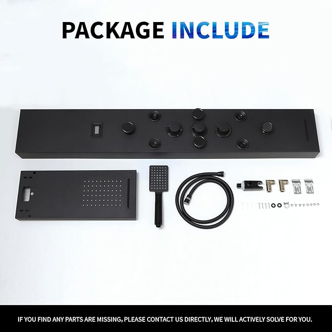 BWE Stainless Steel Shower Panel Tower System,Rainfall Waterfall Shower Head,3 Functions Handheld Shower Head,Two Modes Massage Body Jets,with Tub Spout,5 in 1 Shower Panel System,Matte Black