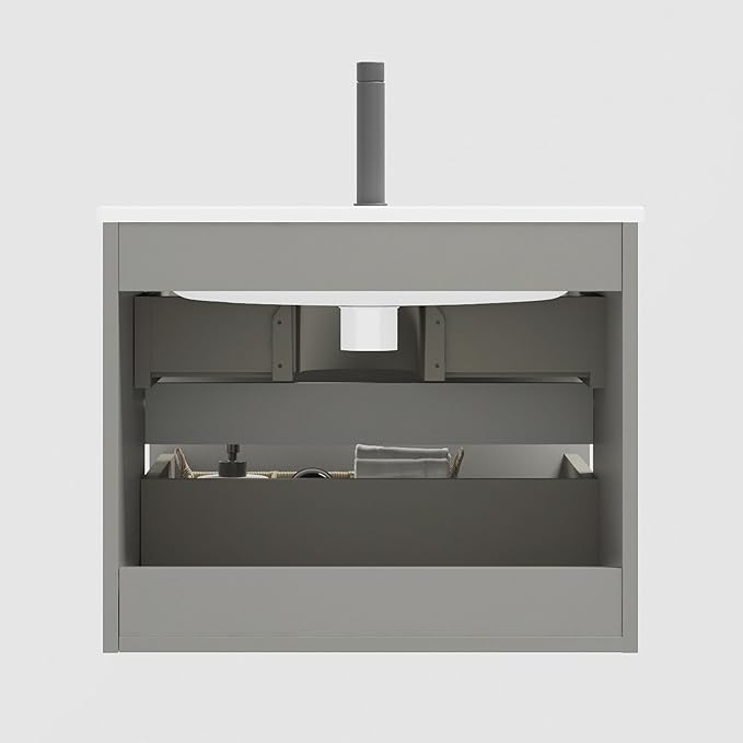 24" Bathroom Vanity with Sink, Modern Floating Vanity with Double Soft Closing Drawers, Large Storage for Small Space, Space Gray, Fully Assembled - Iris Collection
