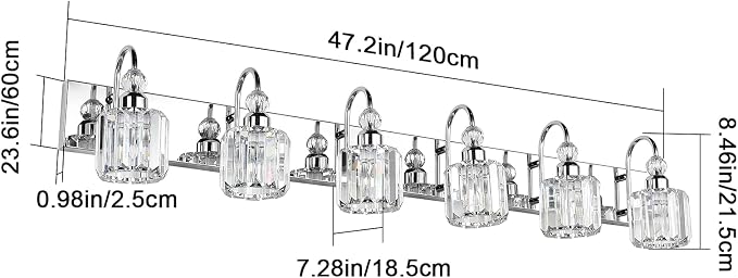 Ralbay 6-Lights Stainless Steel Crystal Bathroom Vanity Lights Over Long Mirror Modern Crystal Vanity Lighting Fixtures for Bathroom