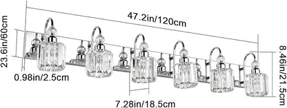 Ralbay 6-Lights Stainless Steel Crystal Bathroom Vanity Lights Over Long Mirror Modern Crystal Vanity Lighting Fixtures for Bathroom